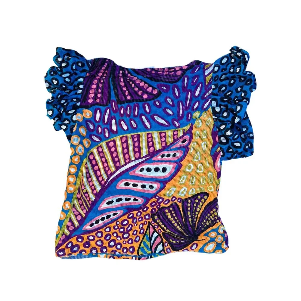 ASHLEY STEWART Plus Size 22 24 Floral Bright Vibrant Abstract Mesh maStretch Top - Picture 2 of 4